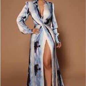 Elegant Blue and White Maxi Dress